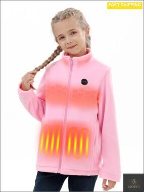 Kids Heated Fleece Jacket Battery Pack Rechargeable Lightweight Winter Coat